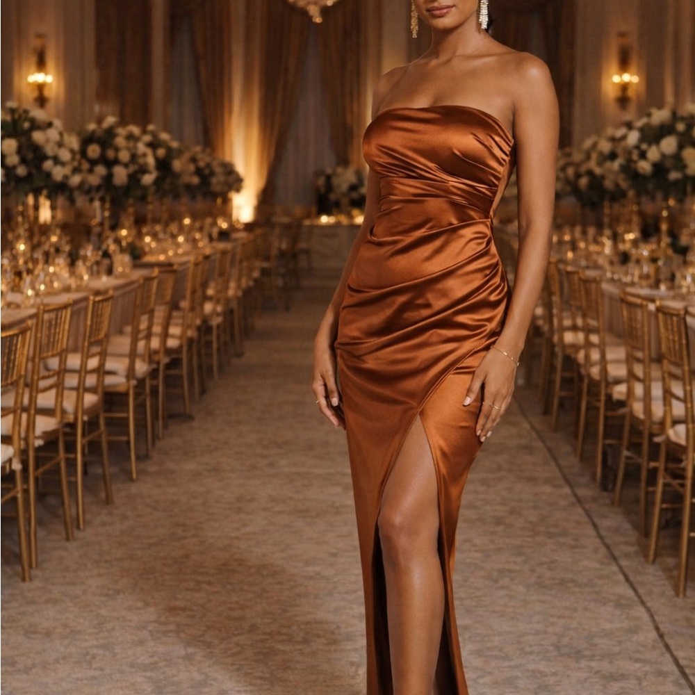 Windsor Strapless Satin Maxi Dress in Copper